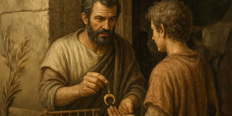 Roman craftsman creating a Luna pendant using the lost-wax casting technique | Der Römer Shop