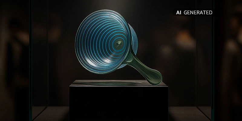 Römischer Spiralbecher auf Marmorsockel in Glasvitrine mit Lichtakzent von oben | Der Römer Shop