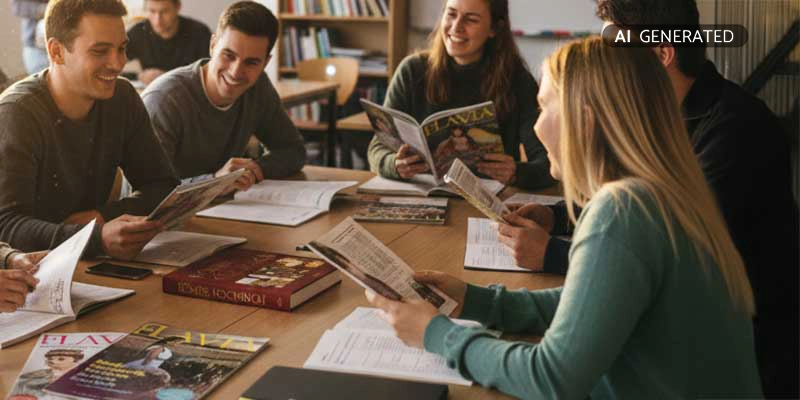 Schüler arbeiten mit römischen Büchern im Klassenzimmer | Der Römer Shop