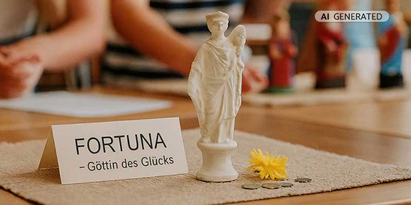 Schüler präsentieren römische Götterfigur Fortuna im Klassenzimmer als Mini-Museum| Der Römer Shop
