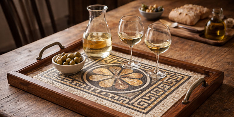 Serviertablett mit Mosaikeinsatz aus Marmorsteinen im römischen Stil | Der Römer Shop