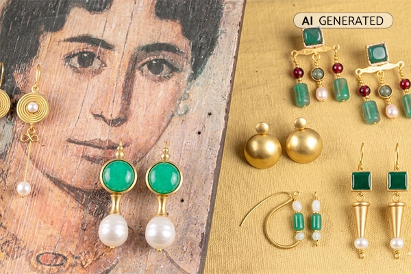 Fayum-Mumienporträt mit römischen Ohrring-Repliken Inaures Crotalia Stalagmium | Der Römer Shop