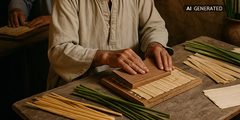 Papyrus Herstellung in Ägypten - Papyrusstengel ablängen | Der Römer Shop