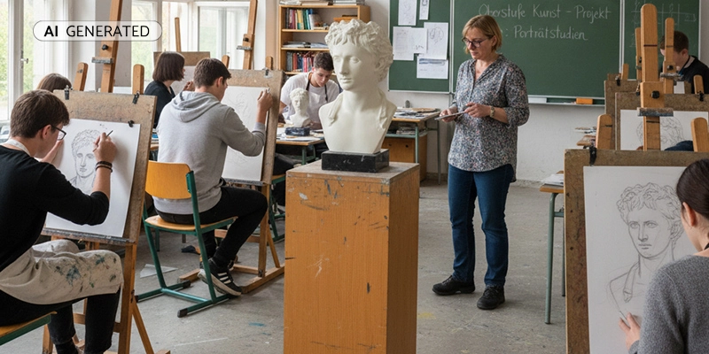 Schüler zeichnen römische Büste im Kunstunterricht als Projekt zur Porträtstudie | Der Römer Shop