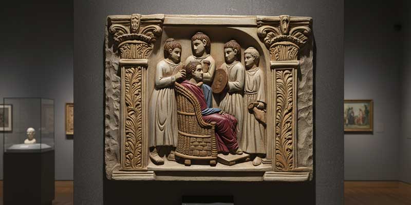 Historical depiction of Roman care and healing arts with ointment vessels and medical instruments | Der Römer Shop