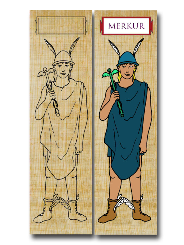 Lesezeichen basteln Rom Gottheit Merkur - Hermes, Gott der Reisenden,19x5cm Papyrusdruck Papier