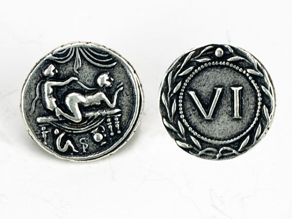 Antike Bordellmünze Spintria VI, Bronze, römische Erotik Münze