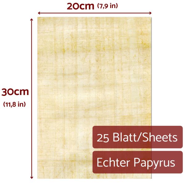 Papyrusblätter 30x20cm, 25 Blatt geschnitten, Natur-Papyrus aus Ägypten