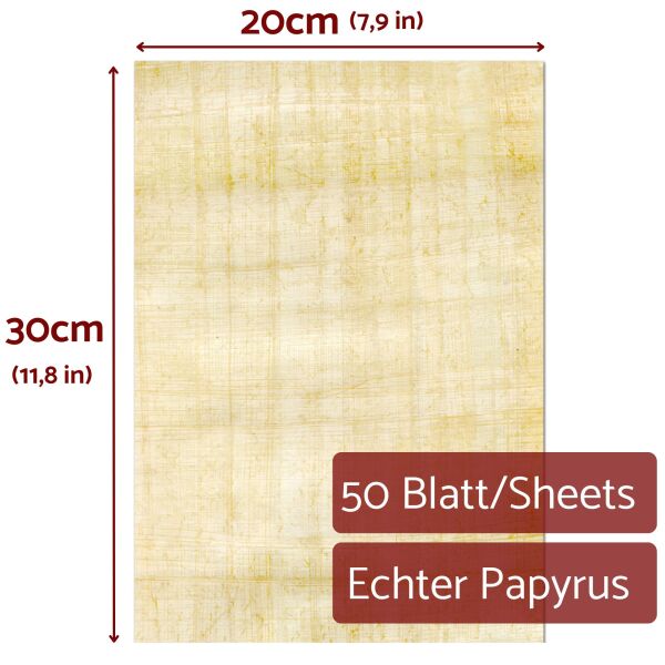 Papyrus sheets 30x20cm, 50 sheets cut, natural papyrus from Egypt