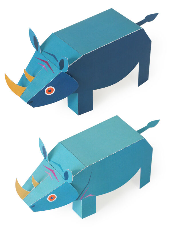 Tiere aus Afrika Nashorn Maxi, DIY Bastelbogen für Papiermodelle, Kartonmodellbau, Papercraft | 100% Recyclingpapier