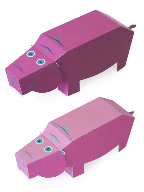 Tiere aus Afrika Nilpferd Maxi, DIY Bastelbogen für Papiermodelle, Kartonmodellbau, Papercraft | 100% Recyclingpapier