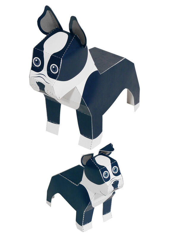 Hund Boston Terrier Maxi, DIY Bastelbogen für Papiermodelle, Kartonmodellbau, Papercraft | 100% Recyclingpapier
