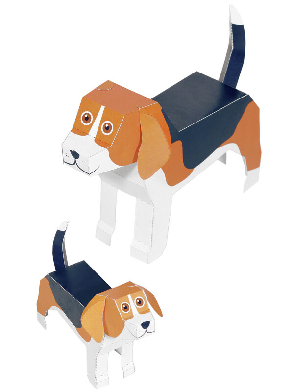 Hund Beagle Maxi, DIY Bastelbogen für Papiermodelle, Kartonmodellbau, Papercraft | 100% Recyclingpapier