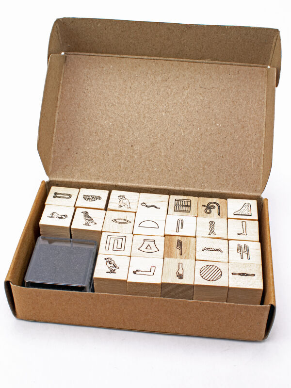 Hieroglyphics stamp set with ink pad children set - 24 Egyptian stamps