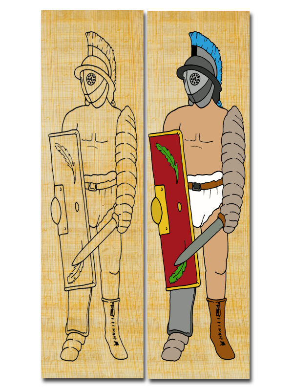 Lesezeichen basteln Rom Gladiator Murmillo aus Papyrus