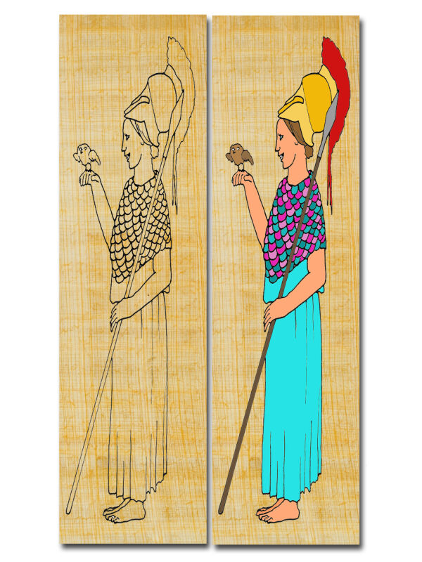 Lesezeichen basteln Rom Göttin Minerva - Athene, echter Papyrus