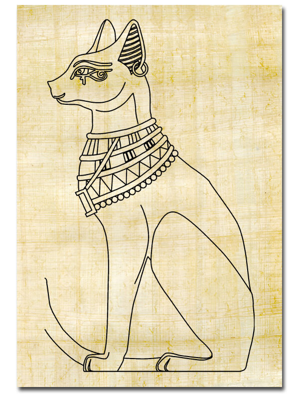 Dibujo para colorear Egipto 30x20cm Bastet Dibujo de contorno sobre papiro auténtico