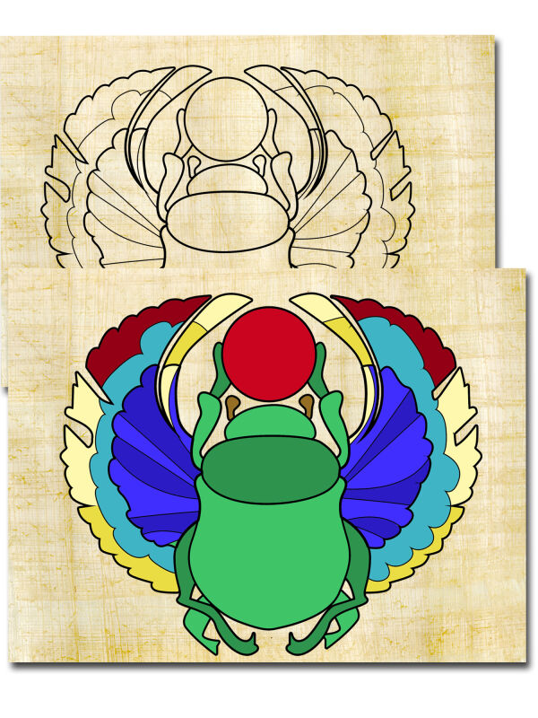 Dibujo para colorear Egipto 30x20cm Dibujo de contorno de escarabajo en papiro real