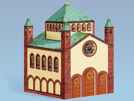 Hoja de artesanía Sinagoga judía, plantilla para colorear