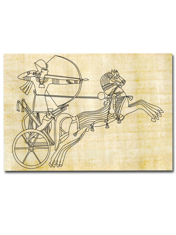Coloring page Egypt 30x20cm Ramses chariot outline image on real papyrus