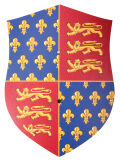 Escudo Edoardo rojo/amarillo/azul, 33x45cm, escudo de la edad media