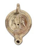 Oil lamp gladiators ACVVIVS vs HERMEROSS with handle