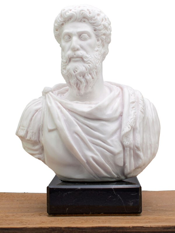 Marcus Aurelius Büste - römischer Kaiser Statue mit Sockel - Skulpturen Replik des Philosophen und Imperator
