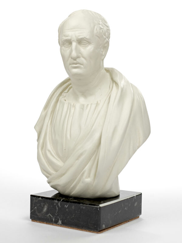 Busto de Cicerón Marco Tulio, antiguo busto romano de decoración con base de mármol