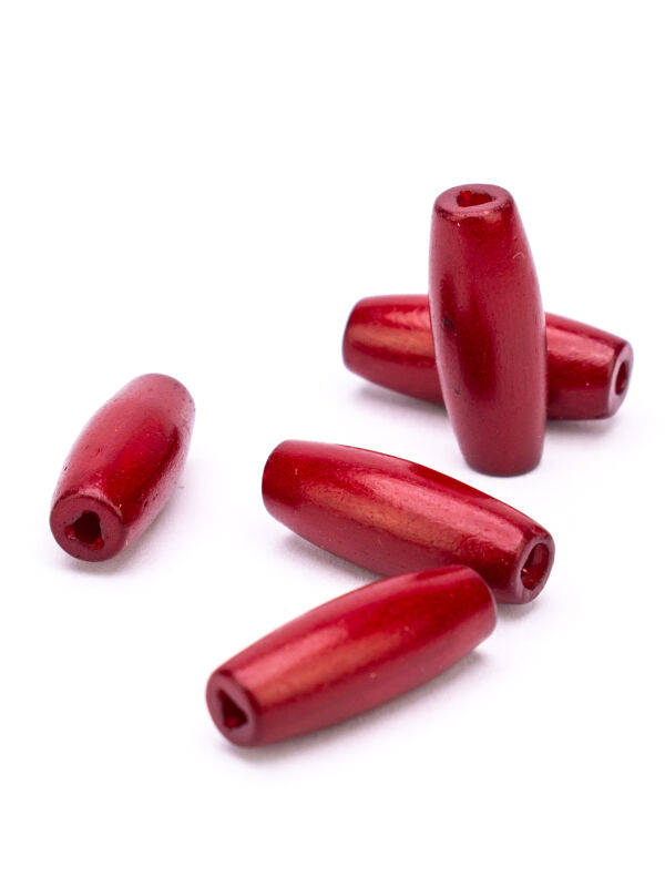 Beads bone red oval 19x9mm, 5pcs.