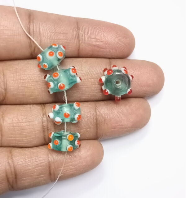 Viking glass beads turquoise-orange eye beads handmade 5 pieces