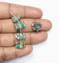 Viking glass beads turquoise-orange eye beads handmade 5...