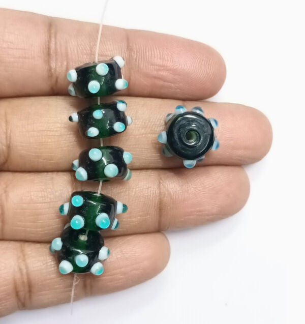 Viking glass beads dark green-light blue eye beads handmade 5 pieces
