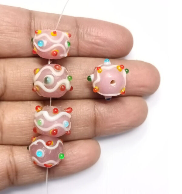 Viking glass beads pink-multicoloured eye beads handmade 5 pieces