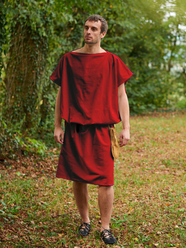Túnica romana roja manga corta tejido algodón XL