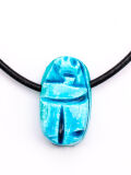 Scarab Egyptian jewelry pendant faience turquoise with leather strap