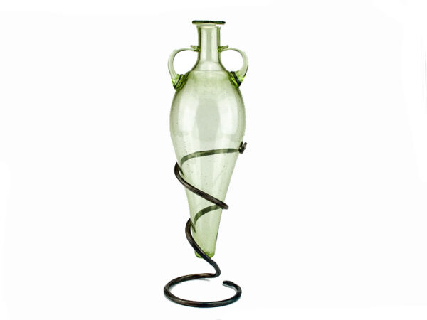 Glass amphora with metal stand