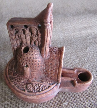 Lampe à huile romaine - casque de gladiateur Murmillo/Secutor - lampe en terre cuite