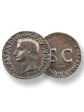 Tiberio As - antigua réplica de las monedas del emperador romano