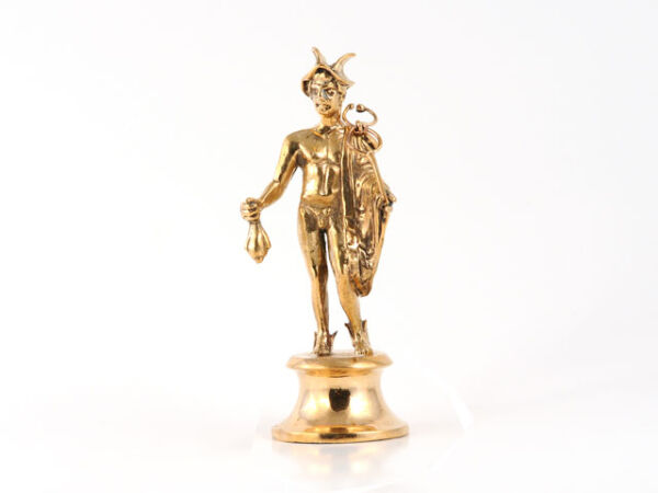 Bronzestatuette Merkur Hermes, römischer Götterbote und Schutzgott der Händler, Lararium Replik 13cm