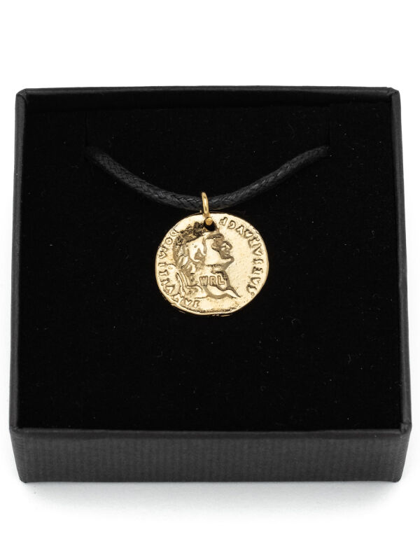 Pendant Domitian coin, 24ct gold plated, roman emperor...
