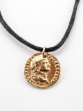 Pendant Domitian coin, 24ct gold plated, roman emperor coin replica