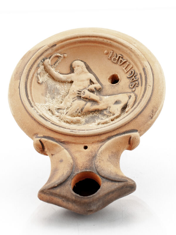 Oil lamp Zodiac Sagittarius, signs of the zodiac, antique lamps of clay