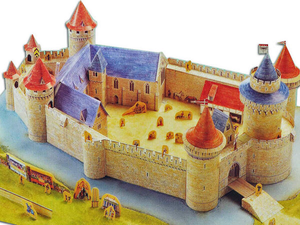 Medieval castle - drawbridge, battlements, towers