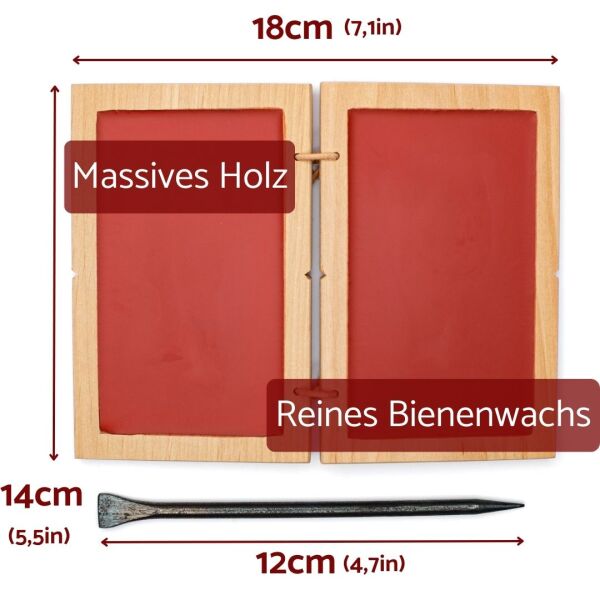 Wachstafel Römisch Wachstafel Mittelalter Römer – Doppelte Schreibtafel Aus Buchenholz Mit Metallgriffel, Rot, Für Reenactment & Sammler