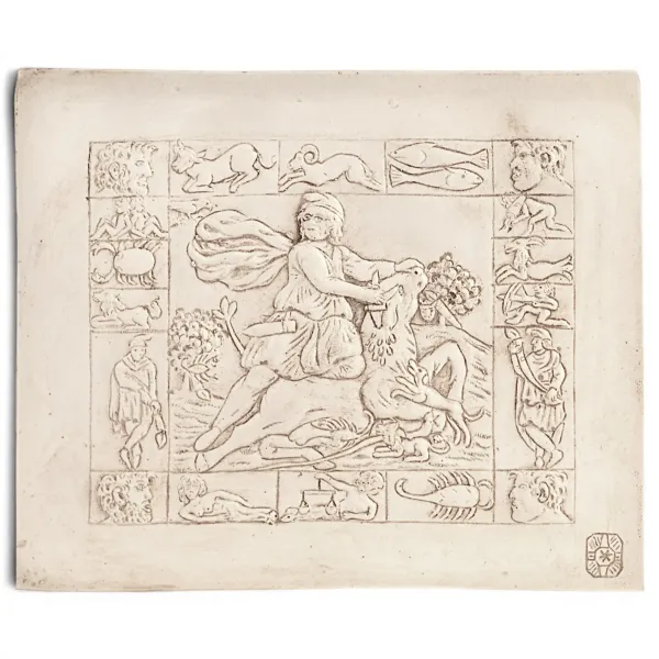 Relief Mithras Tauroctonia, römisch-persischer Mysteriengott der Stiertötung, Wandrelief Replik 15x12cm