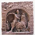Relief Mithras Tauroctonia, römisch-persischer Mysteriengott der Stiertötung, Wandrelief Replik 15x12cm