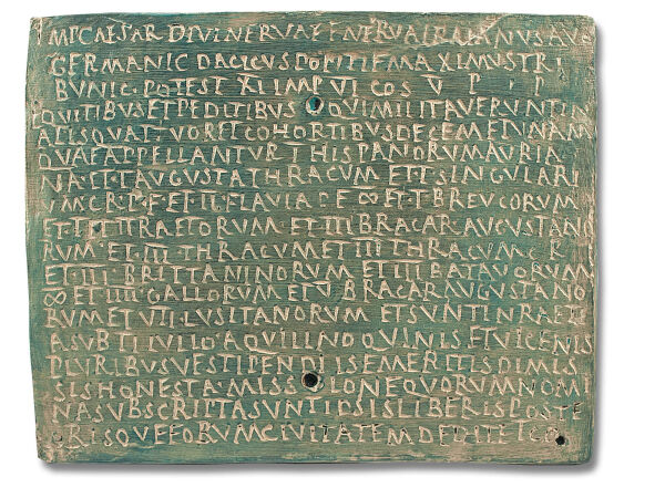 Relief Militärdiplom Weißenburg bronzefarben, römisches Soldaten Diplom