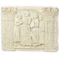 Relief hairdressing scene with Roman lady of the house,...