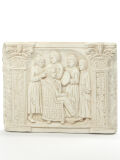 Relief hairdressing scene with roman housekeeper, antique roman wall decoration