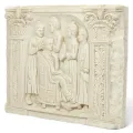Relief hairdressing scene with Roman lady of the house, antique Roman wall decoration